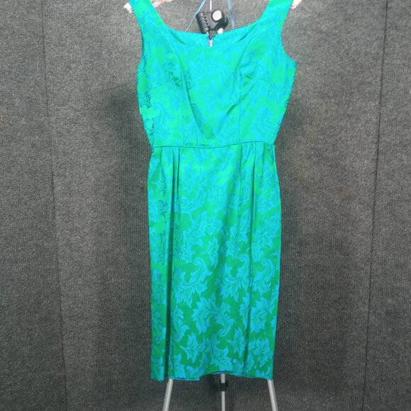 1950's Blue and Green Brocade Wiggle Dress with Matching Coat - Picture 3 of 10